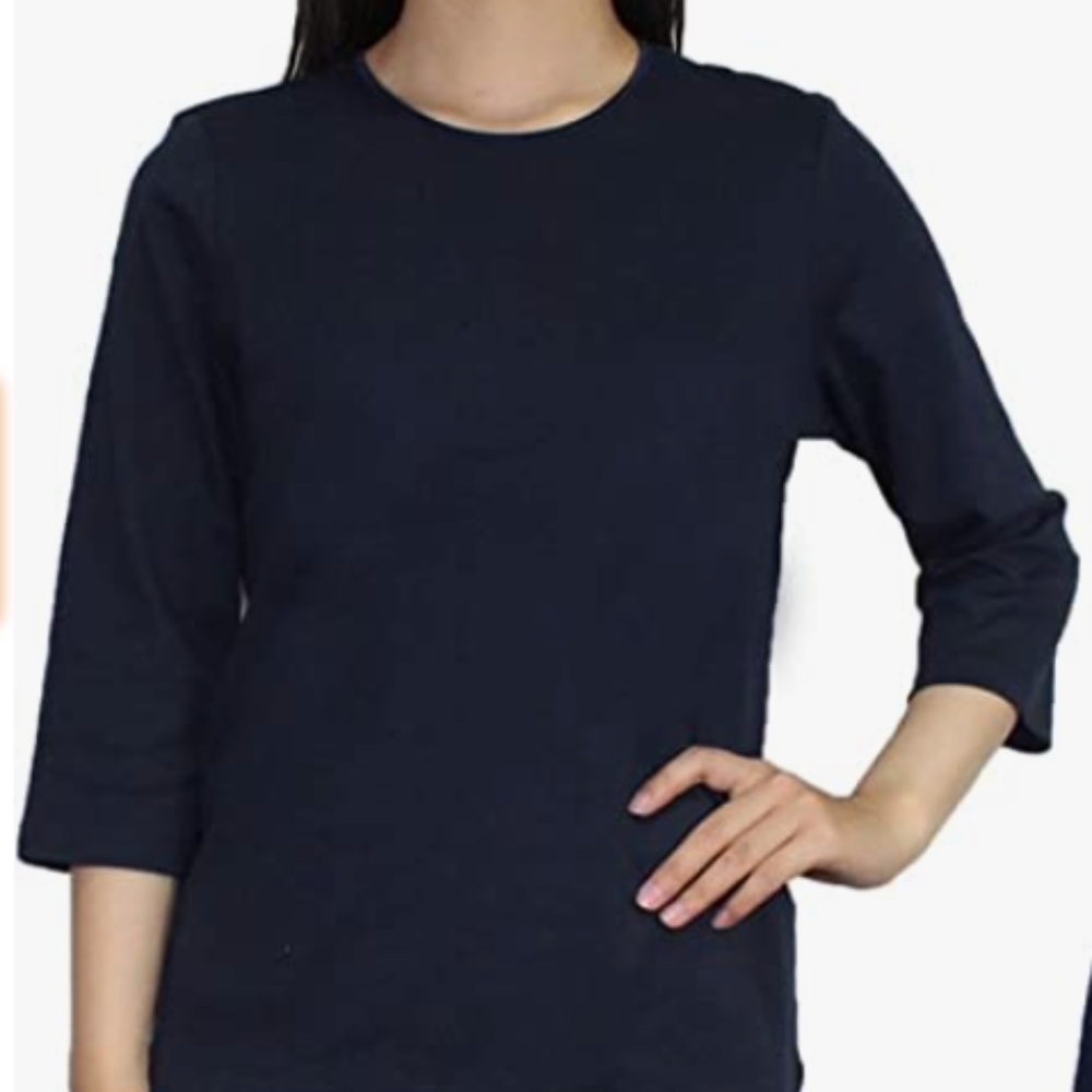 EUC Christopher & Banks 3/4 Length Sleeve Cotton Top - Navy - Small